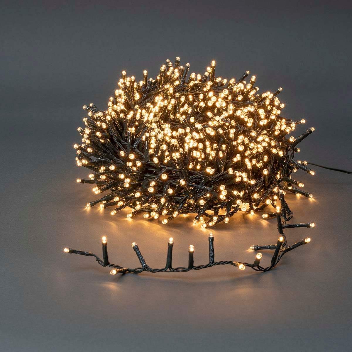 Julebelysning | Kompakt klynge | 1200 LED's | Varm Hvid | 24.00 m | Lyseffekter: 7 | Indendørs eller udendørs | Strømforsyning