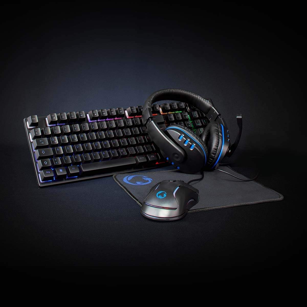 Gaming Combo Kit | 5-i-1 | Tastatur, Headset, Mus og musemåtte | Sort | QWERTZ | DE layout