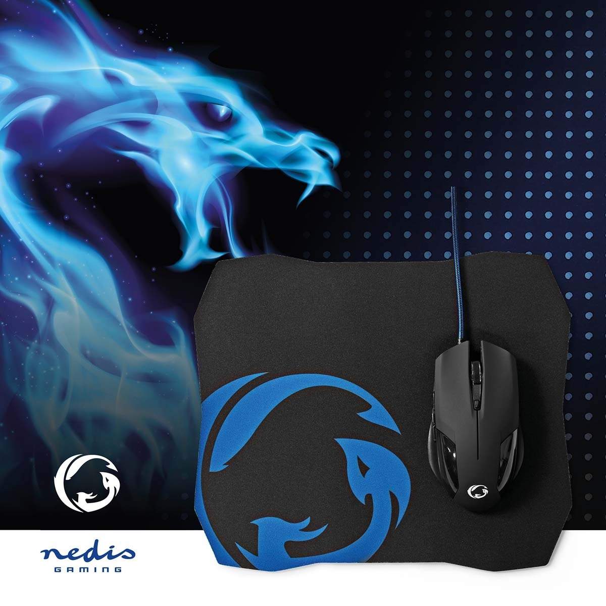 Alternativ bild 1 för Nedis Gaming - mouse - USB - black - with mouse pad - Mouse - Optic - 6 knappar - Svart