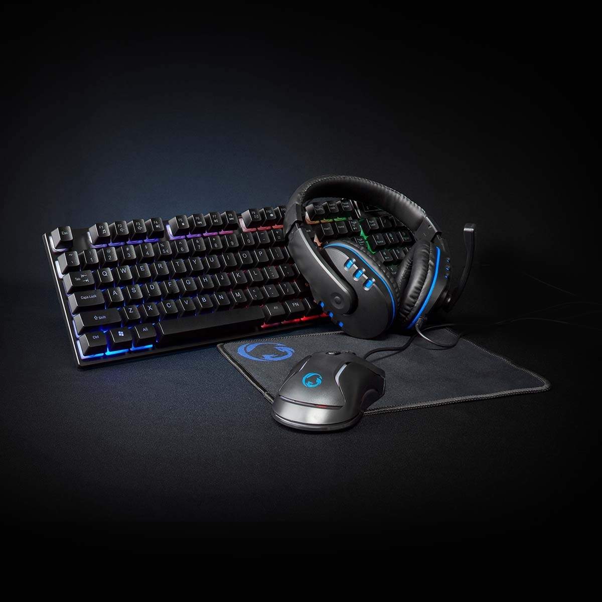 Gaming Combo Kit | 5-i-1 | Tastatur, Headset, Mus og musemåtte | Sort | QWERTY | US layout billede