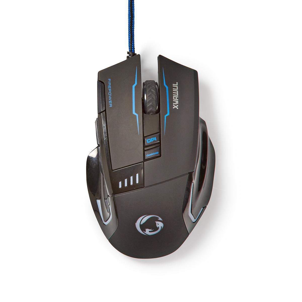 Gaming Mouse | Kabel | 800 / 1600 / 2400 / 4000 dpi | Justerbar DPI | Antal knapper: 8 | Programmerbare knapper | Højrehåndet | billede