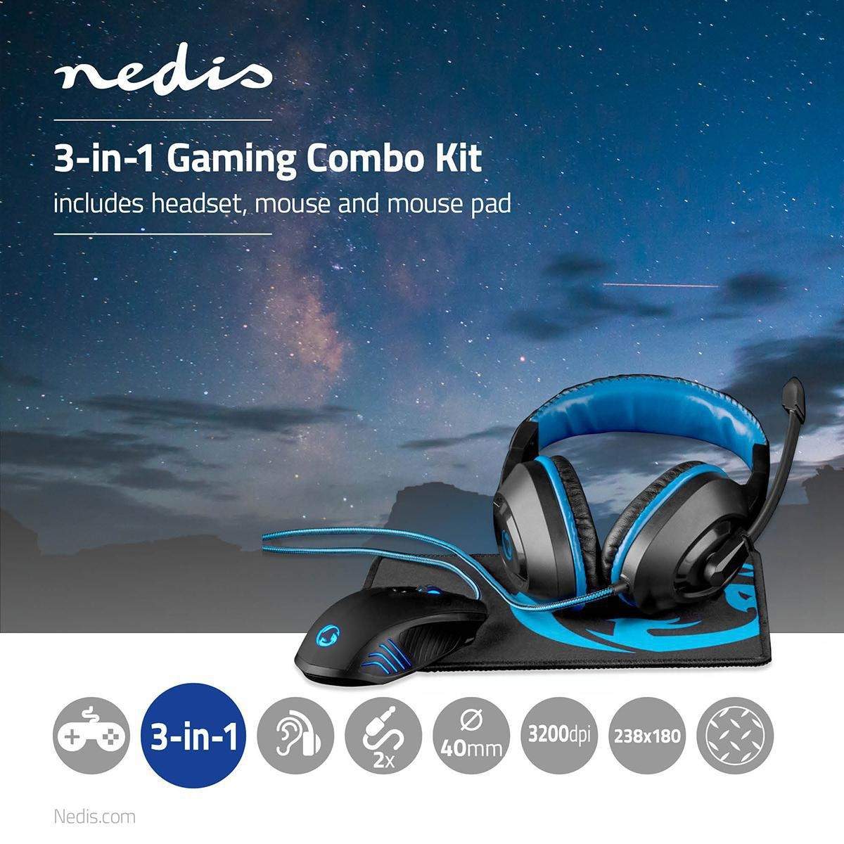 Gaming Combo Kit | 3-in-1 | Headset, Mus og musemåtte | Blå / Sort