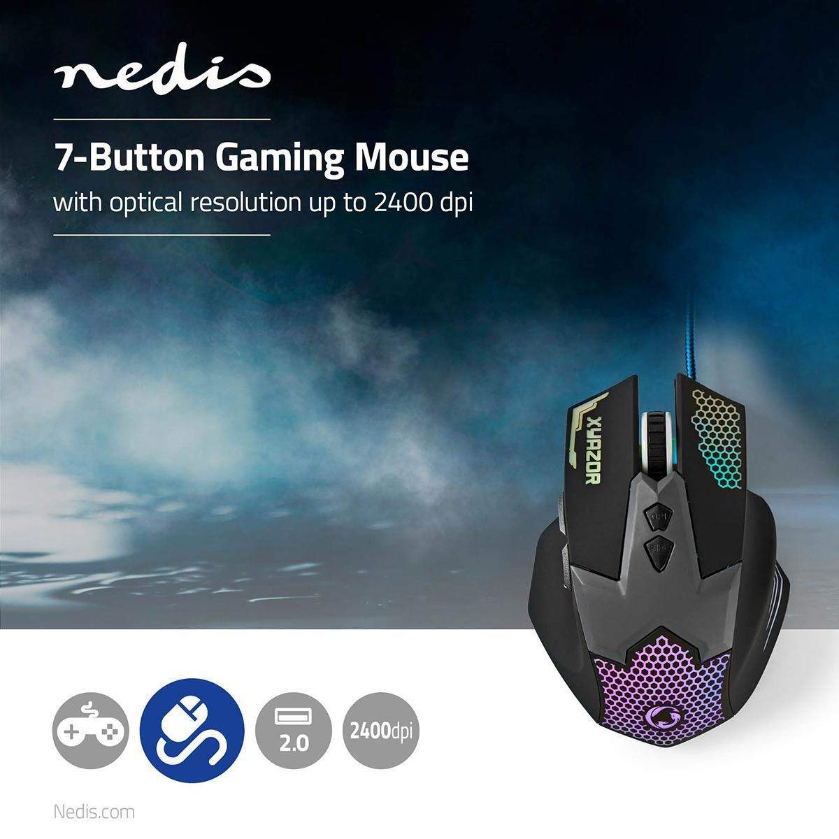 Alternativ bild 1 för Nedis Gaming Xyazor - Mouse - Optic - 7 knappar - Svart