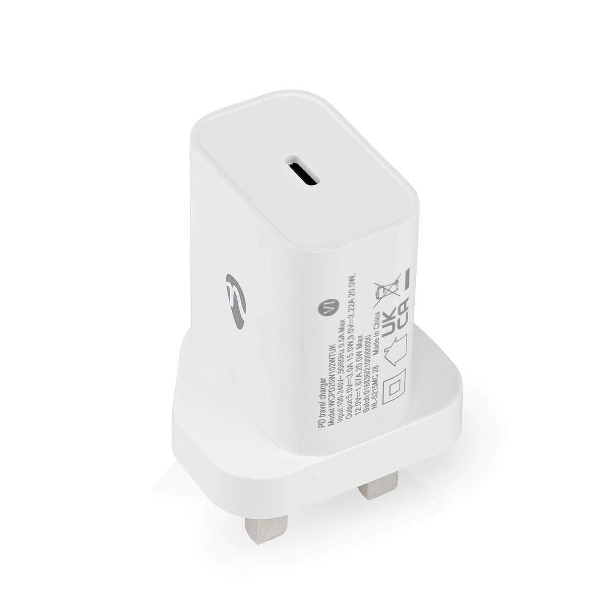 Vægoplader | 20 W | Hurtigopladningsfunktion | 1.67 A / 2.22 A / 3.0 A | Antal output: 1 | USB-C™ | Automatisk Valgt Spænding