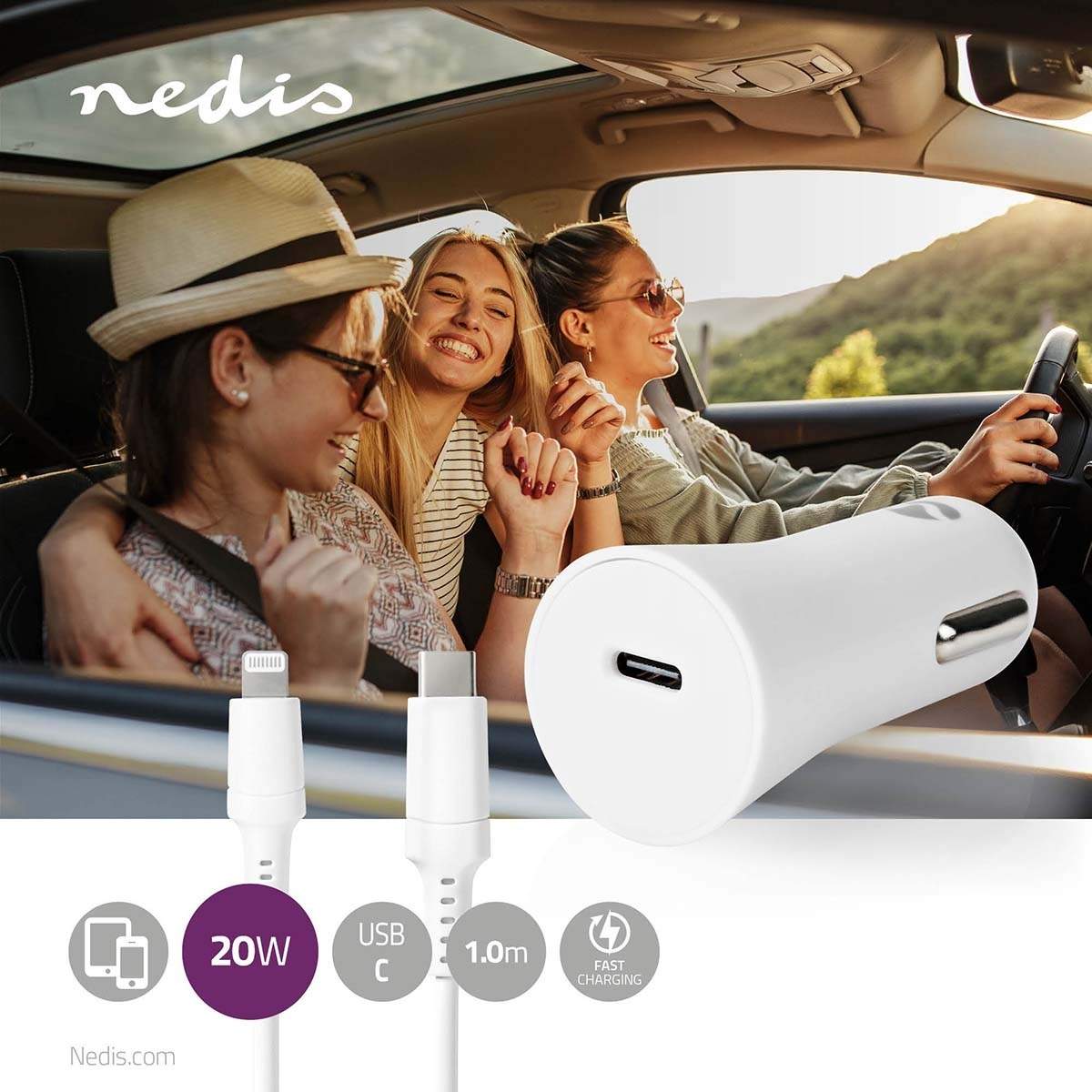 Alternativ bild 1 för Nedis car power adapter - 24 pin USB-C - 20 Watt