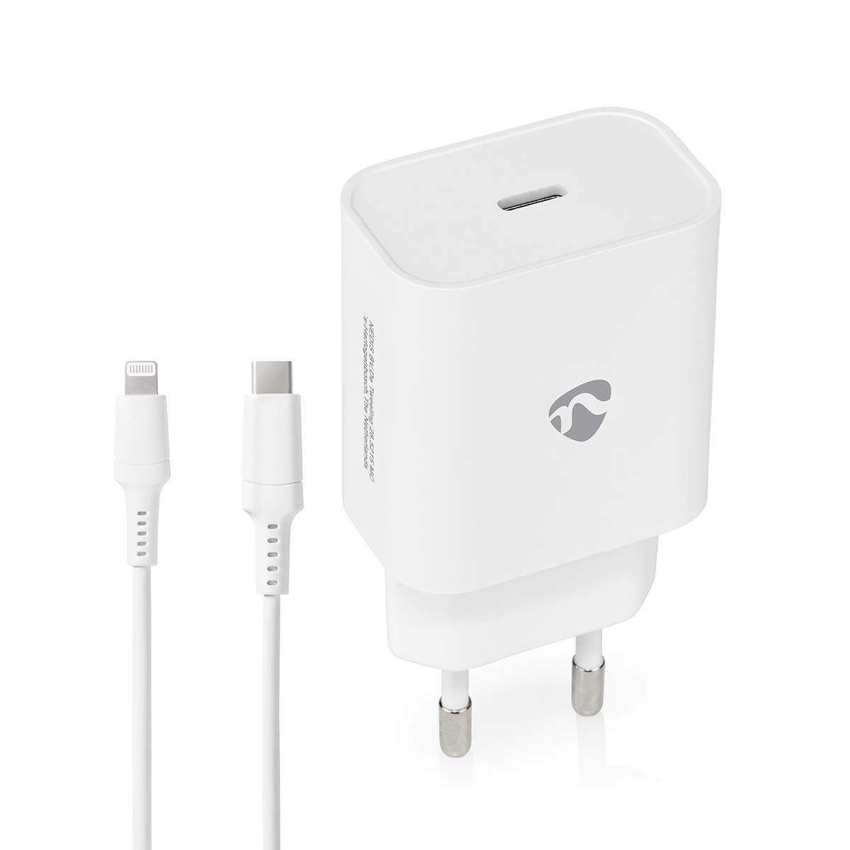 Nedis Vægoplader | 20 W | PD3.0 20W | Hurtigopladningsfunktion | 1.67 A / 2.22 A / 3.0 A | Antal output: 1 | USB-C | Lightning 8-Pin (Loose) kabel | 1.00 m | Automatisk Valgt Spænding | Hvid