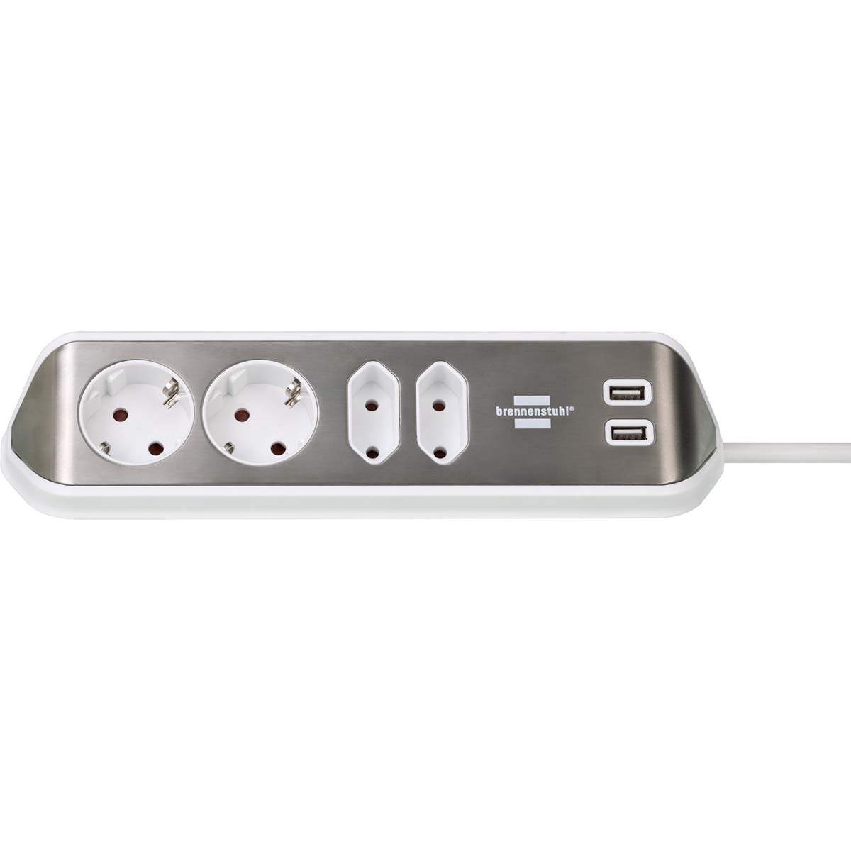 Forlængelse sokkel Desktop-Power 4-vejs 2.00 m Sølv - Beskyttelseskontakt TYPE F
