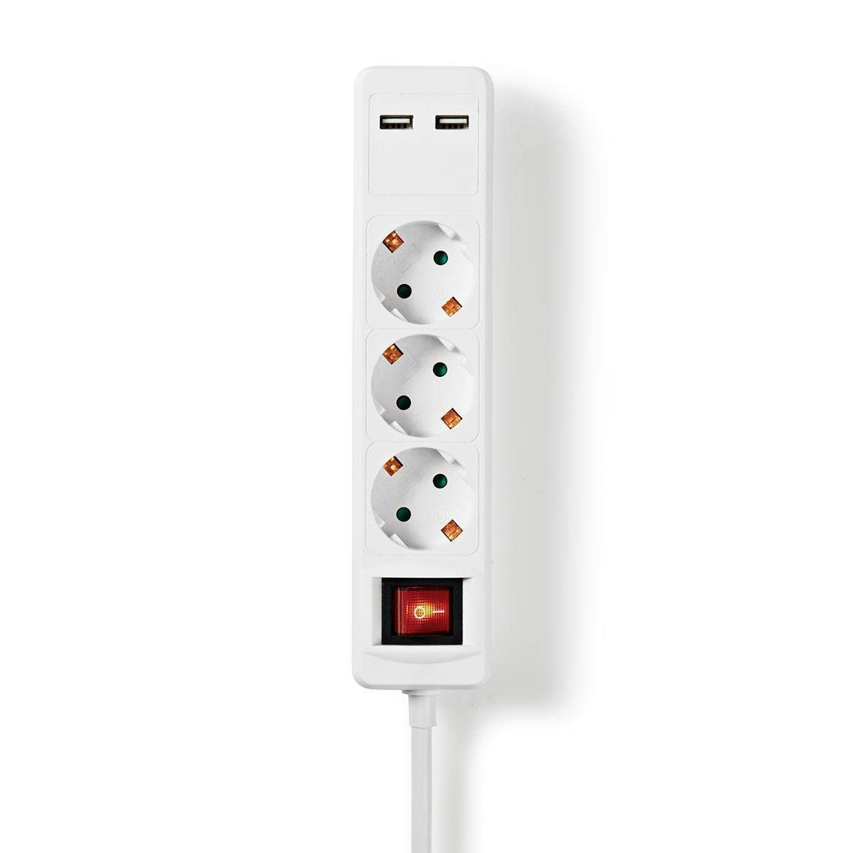 Nedis Udvidelse Socket | Stikprop med sidebens jord / Type F (CEE 7/7) | 3-vejs | 1.50 m | 3680 W | 16 A | Slags jordforbindelse: Sidekontakter | 230 V AC 50/60 Hz | Kontakt Vinkel: 45 ° | H05VV-F 3G1.5mm² | Indbygget on/off-knap (tænd/sluk) | Hvid