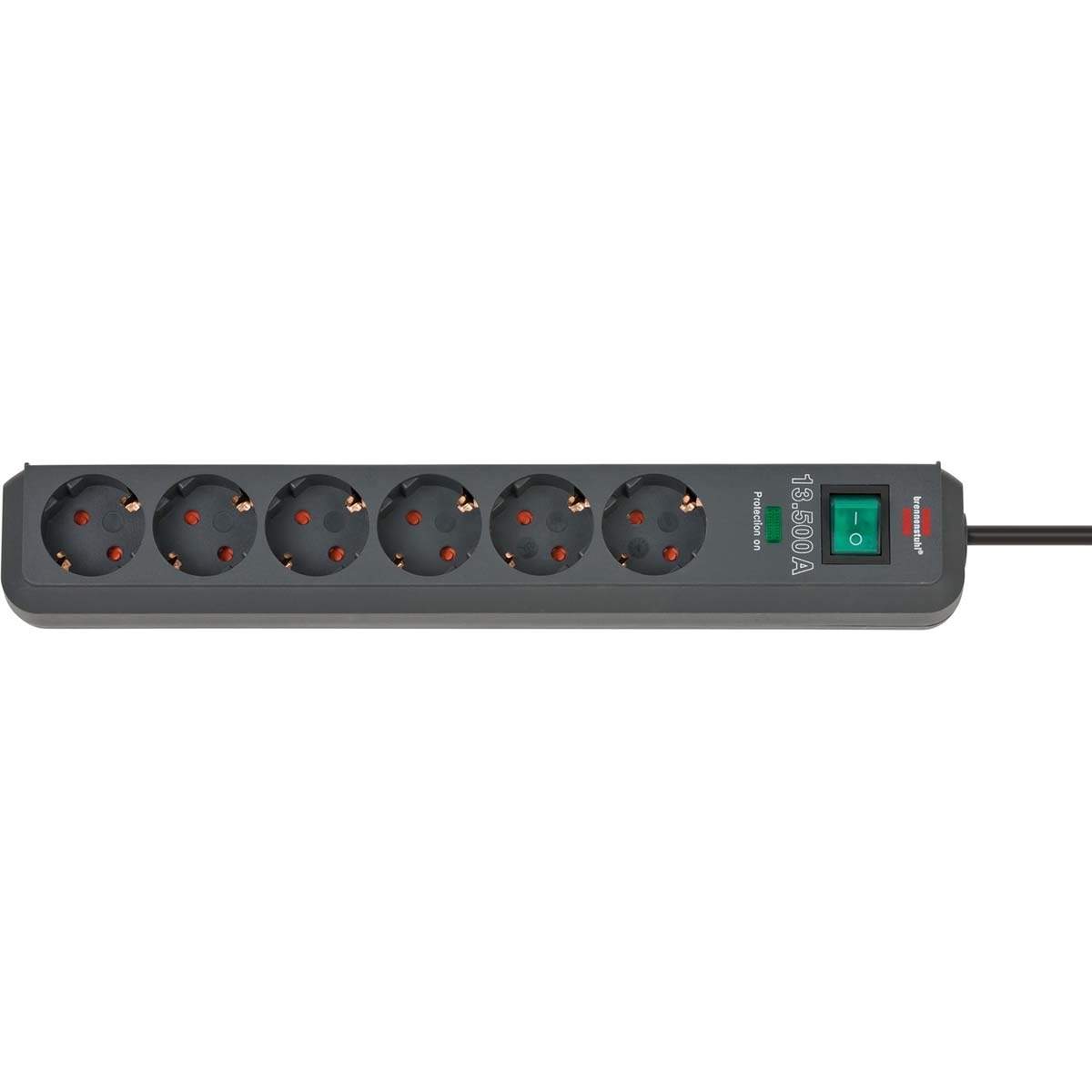 Eco-Line 6-vejs strømskinne med overspændingsbeskyttelse 5,00 m H05VV-F 3G1,5 antracit TYPE F billede