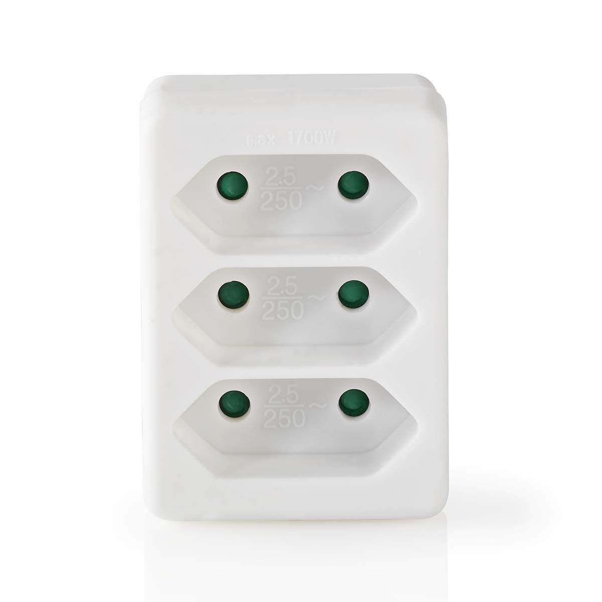 Strømstik Splitter | Type F (CEE 7/7) | 250 V AC 50 Hz | France / Type C (CEE 7/16) | 250 V AC 50/60 Hz | 2.5 A | 1700 W | Hvid