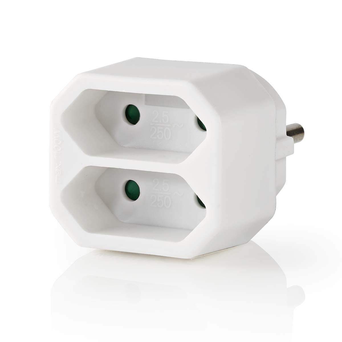 Strømstik Splitter | Type F (CEE 7/7) | 250 V AC 50 Hz | France / Type C (CEE 7/16) | 250 V AC 50/60 Hz | 2.5 A | 1100 W | Hvid