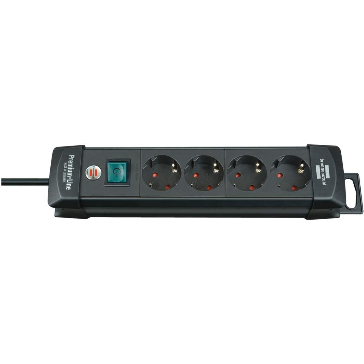 Premium-Line fatningsliste med 4 fatninger (1,8 m kabel, med afbryder, Made in Germany) sort TYPE F