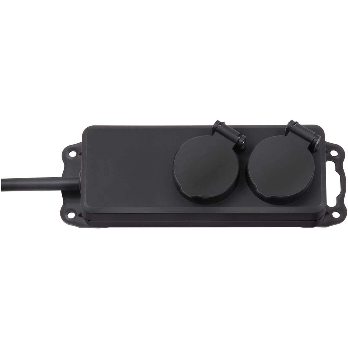 Stikdåsefordeler IP44 2-fold (stikdåse til brug på byggepladser og permanent brug udendørs, 2m kabel) sort TYPE F