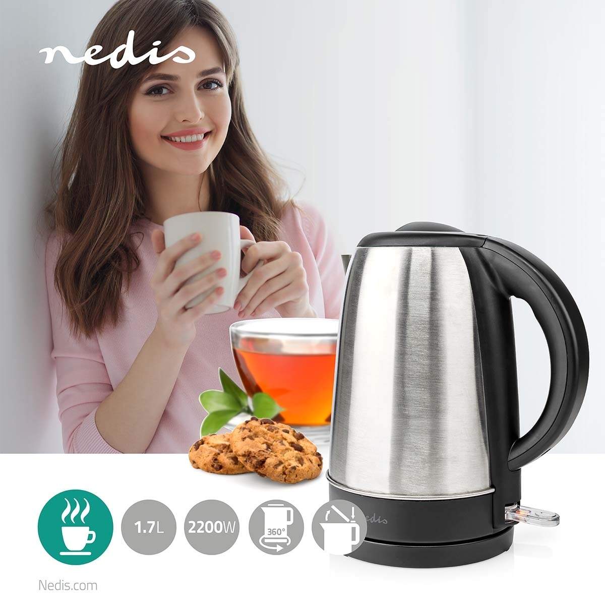 Alternativ bild 1 för Nedis Vattenkokare KAWK340EAL electric kettle - Silver - 2200 W