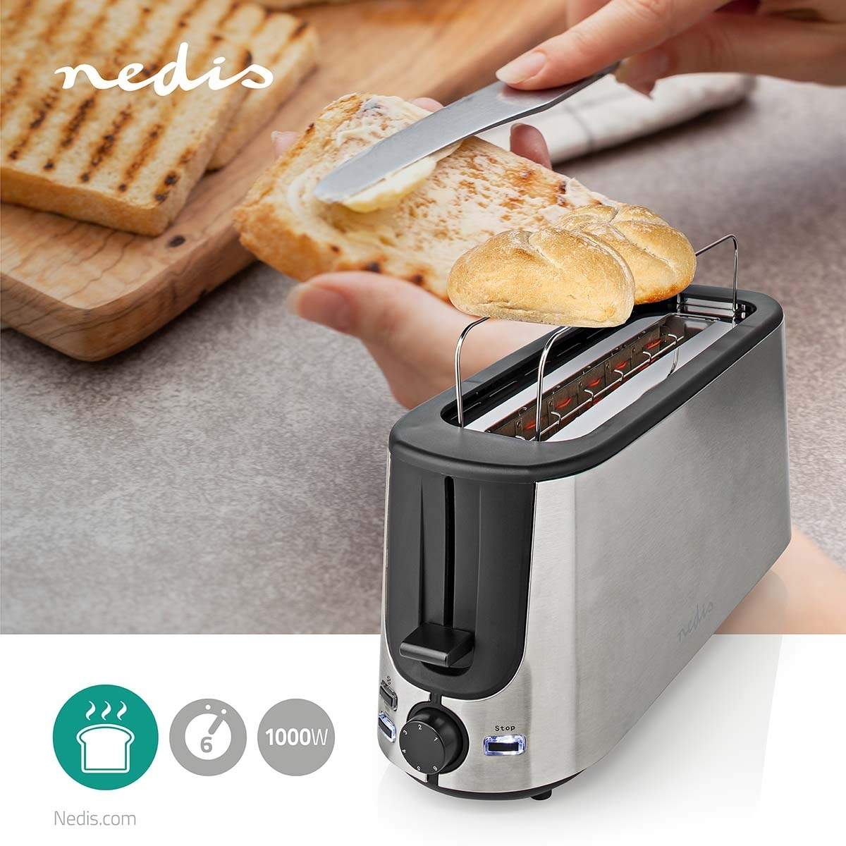 Alternativ bild 1 för Nedis Brödrost & Toaster Stainless Steel Series KABT310EAL - toaster - aluminium