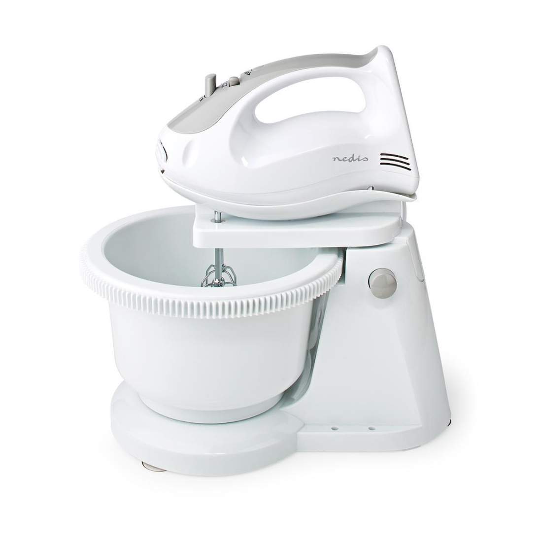 Hand visp 200 W 5 hastighetsinställning Turbofunktion Turning bowl / 2 degkrokar / 2 vispar Grå / Vit | Hem & Hobby | Pryloteket