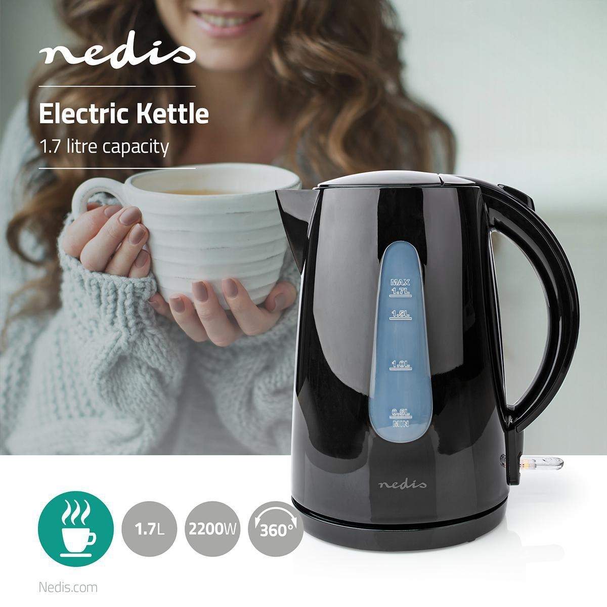 Alternativ bild 1 för Nedis Vattenkokare KAWK130EBK electric kettle - Svart - 2200 W