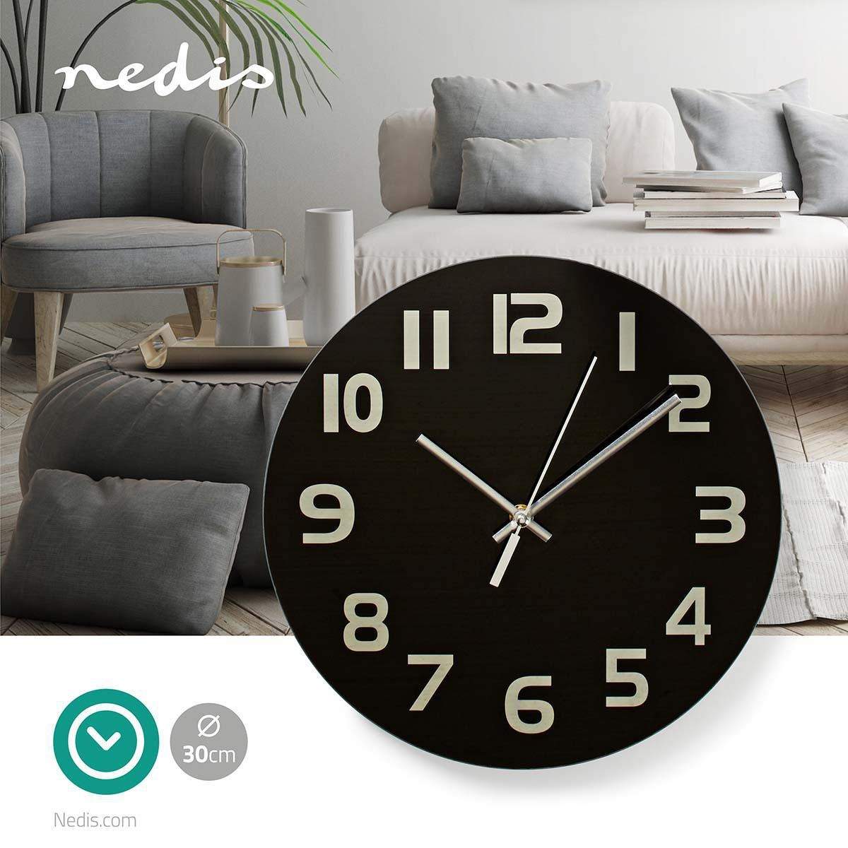 Alternativ bild 1 för Nedis Easy To Read Numbers - clock - quartz - wall mountable - 30 cm - black