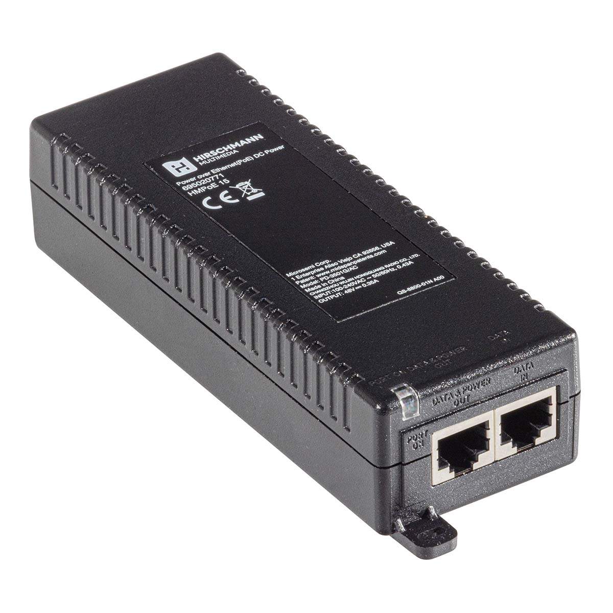 HMPoE 15 Single port Gigabit PoE injector including patch kabel