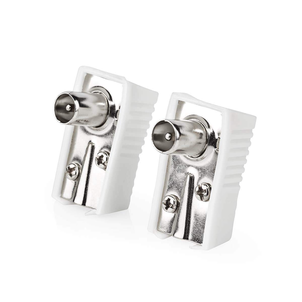 IEC (coax) Vinklat Hane Nickelplaterad 75 Ohm Skruva Kabel input diameter: 7.0 mm Metall / PVC Vit 2 st. Låd | Elektronik - Kablar & Adaptrar - Kablar | Pryloteket