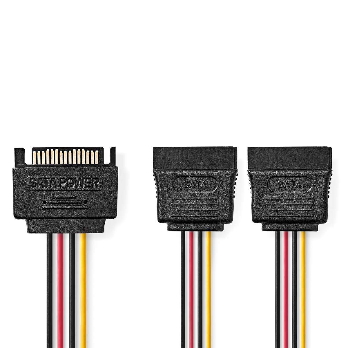 Nedis Intern Strømkabel | SATA 15-Pin Han | 2x SATA 15-Pin Hun | Guldplateret | 0.15 m | Runde | PVC | Flerfarvet | Box
