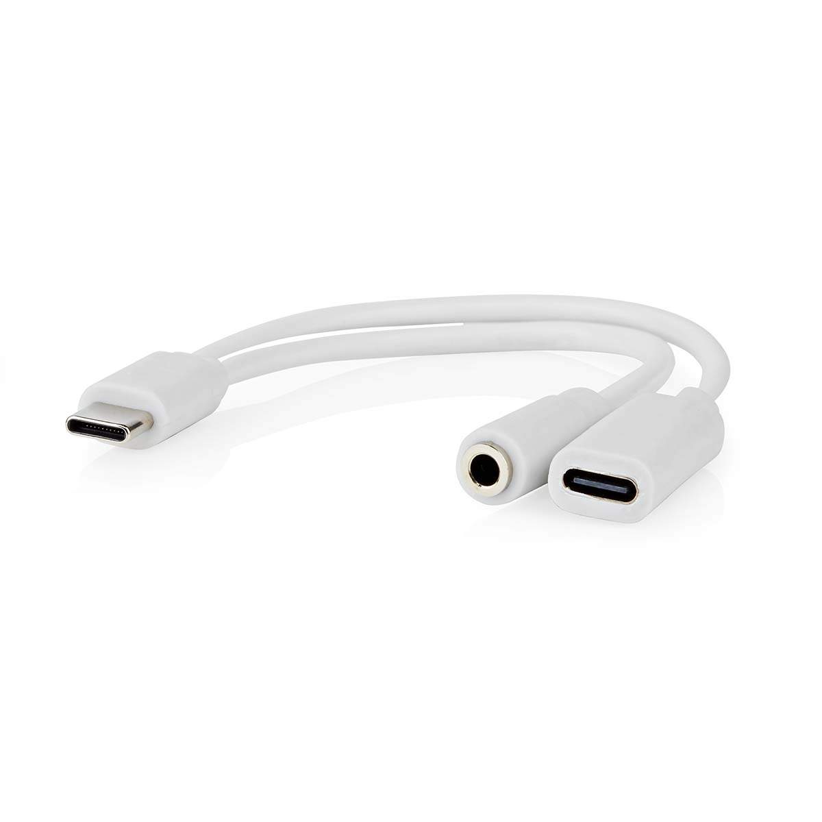 Nedis - USB-C™ Adapter | USB 2.0 | USB-C™ Han | USB-C™ Hun / 3.5 mm Hunstik | 0.10 m | Runde | Nikkelplateret | PVC | Hvid | Box - CCGB64922WT01