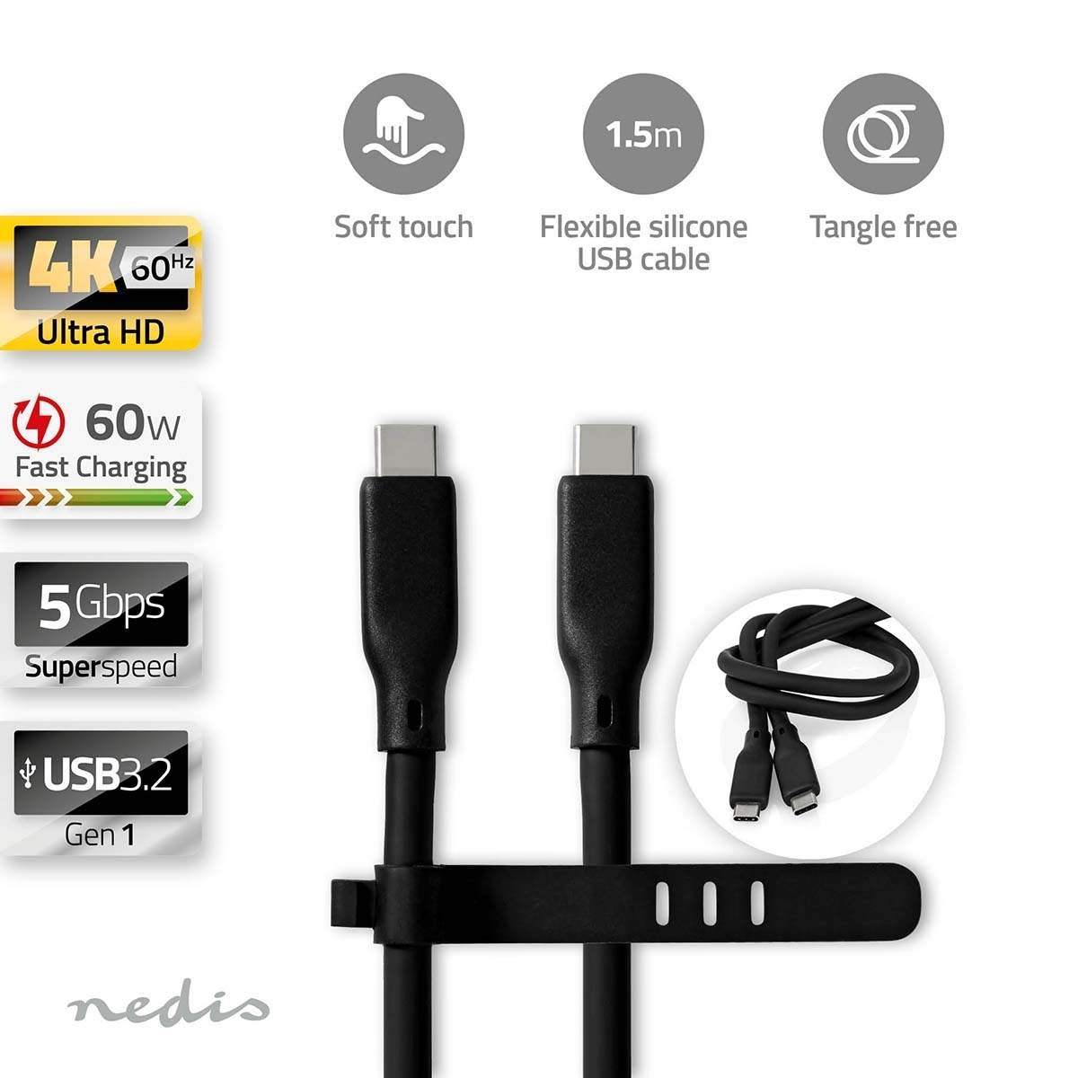 USB-kabel USB 3.2 Gen 1 USB-C™ Hane USB-C™ Hane 60 W 8K@30Hz 5 Gbps Nickelplaterad 1.50 m Rund Silikon Sva | Elektronik - Speltillbehör - Windows | Pryloteket