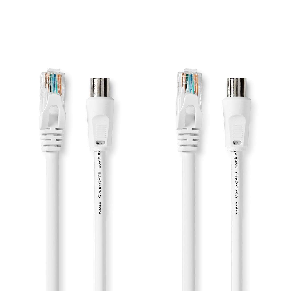 Nedis - Coax & CAT6 Combi Cable | IEC (Coax) Han / RJ45 Han | IEC (Coax) Hun / RJ45 Han | Nikkelplateret | RG58 | 75 Ohm | Dobbelt afskærmet | 3.00 m | Runde | PVC | Hvid | Box - CSGB4500WT30