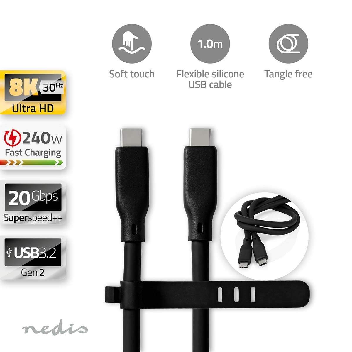 USB-kabel USB 3.2 Gen 2 USB-C™ Hane USB-C™ Hane 240 W 8K@30Hz 20 Gbps Nickelplaterad 1.00 m Rund Silikon S | Elektronik - Speltillbehör - Windows | Pryloteket