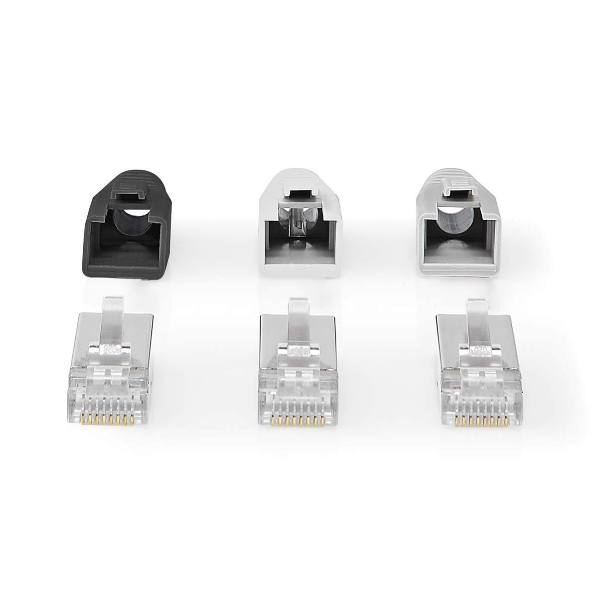 Nedis RJ45-stik | RJ45 Pass Through | Fast/strenget FTP CAT6a | Lige | Guldplateret | 10 stk. | Polycarbonate | Grå / Hvid / Sort | Box