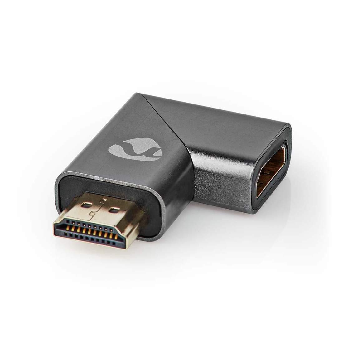 HDMI™ Adapter HDMI™ Hane / HDMI™ Kontakt HDMI™ Hona / HDMI™ Utgång Guldplaterad Vinklat höger Aluminium Grått Med Me | Hem & Hobby | Pryloteket