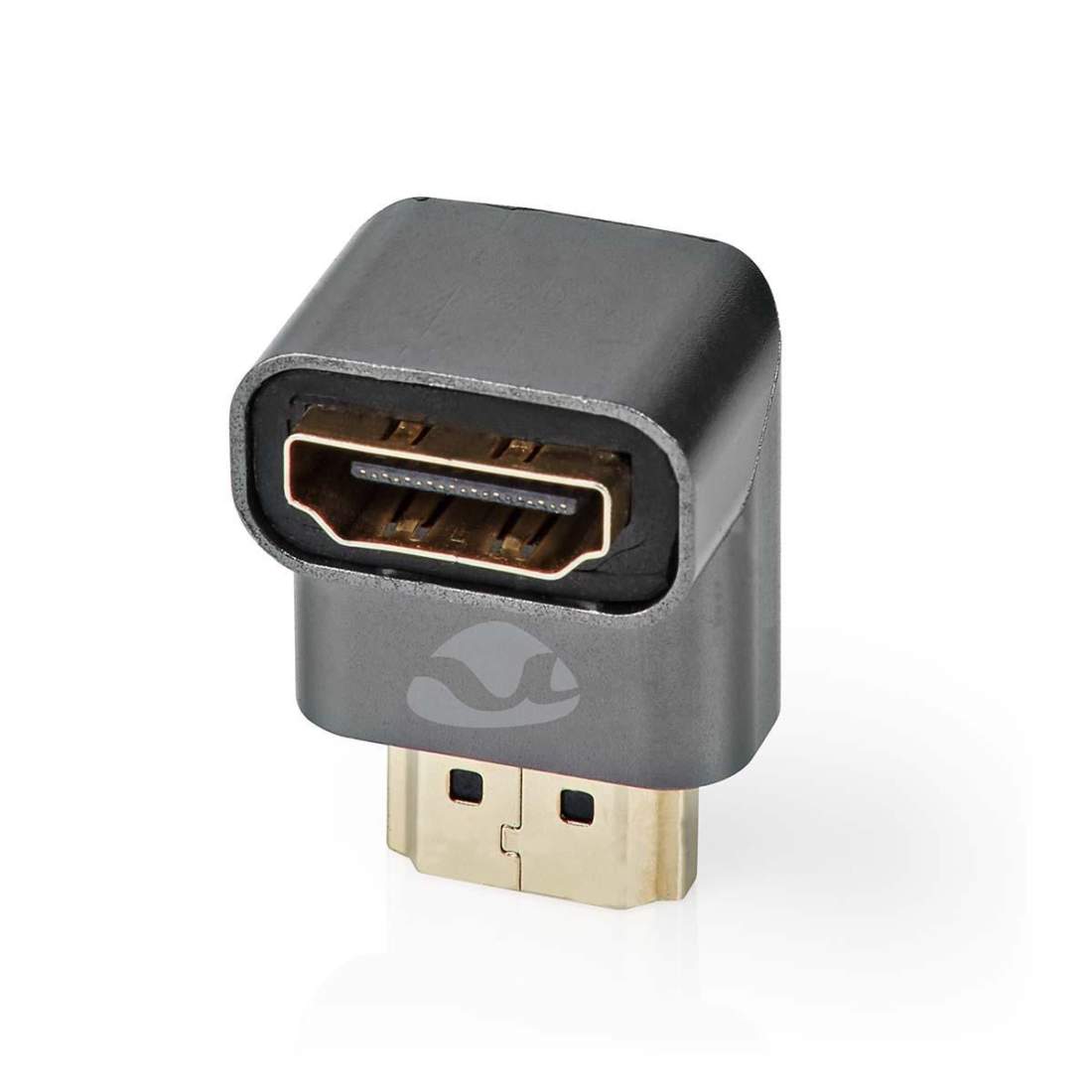 HDMI™ Adapter HDMI™ Hane / HDMI™ Kontakt HDMI™ Hona / HDMI™ Utgång Guldplaterad Vinklat 90° Aluminium Grått Med Meta | Hem & Hobby | Pryloteket