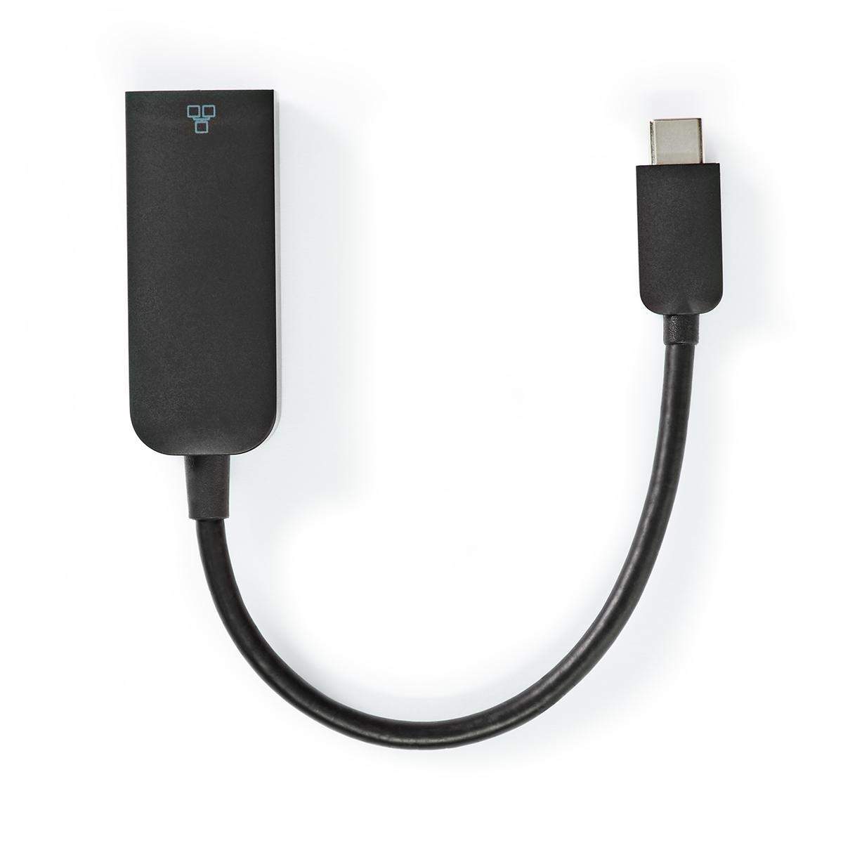 USB-netværksadapter | USB 3.2 Gen 1 | 1000 Mbps | USB-C™ Han | RJ45 Hun | 0.20 m | Runde | Nikkelplateret | Tinkobber | Sort | K