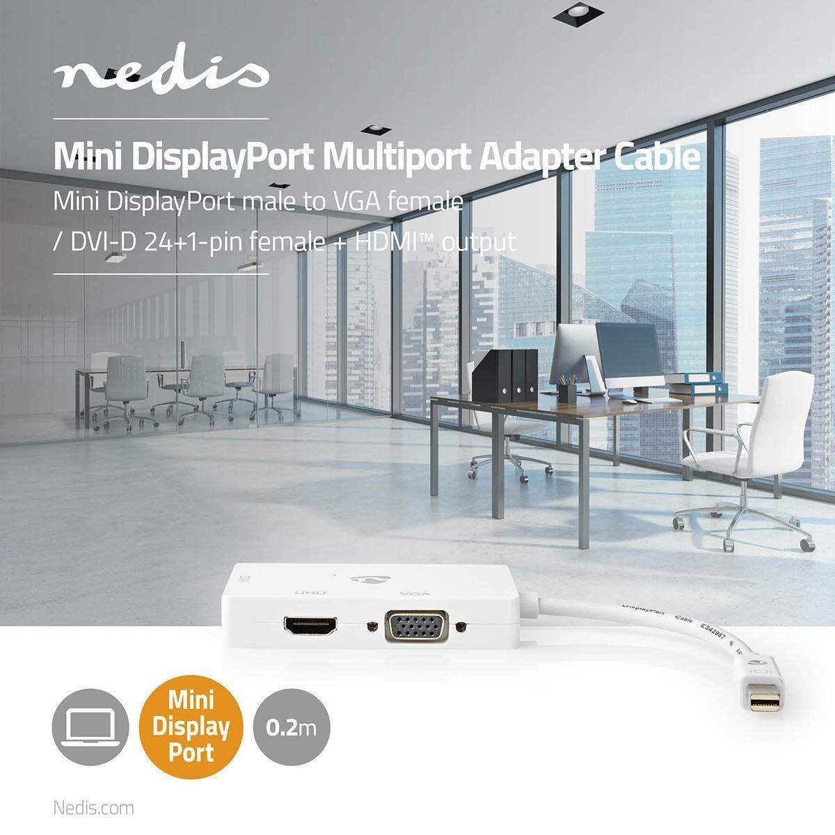 DisplayPort adapter | Mini DisplayPort han | DVI-D 24+1-Pins Hun / HDMI™ Hun / VGA Hun | 4K@60Hz | Nikkelplateret | Skiftelig |