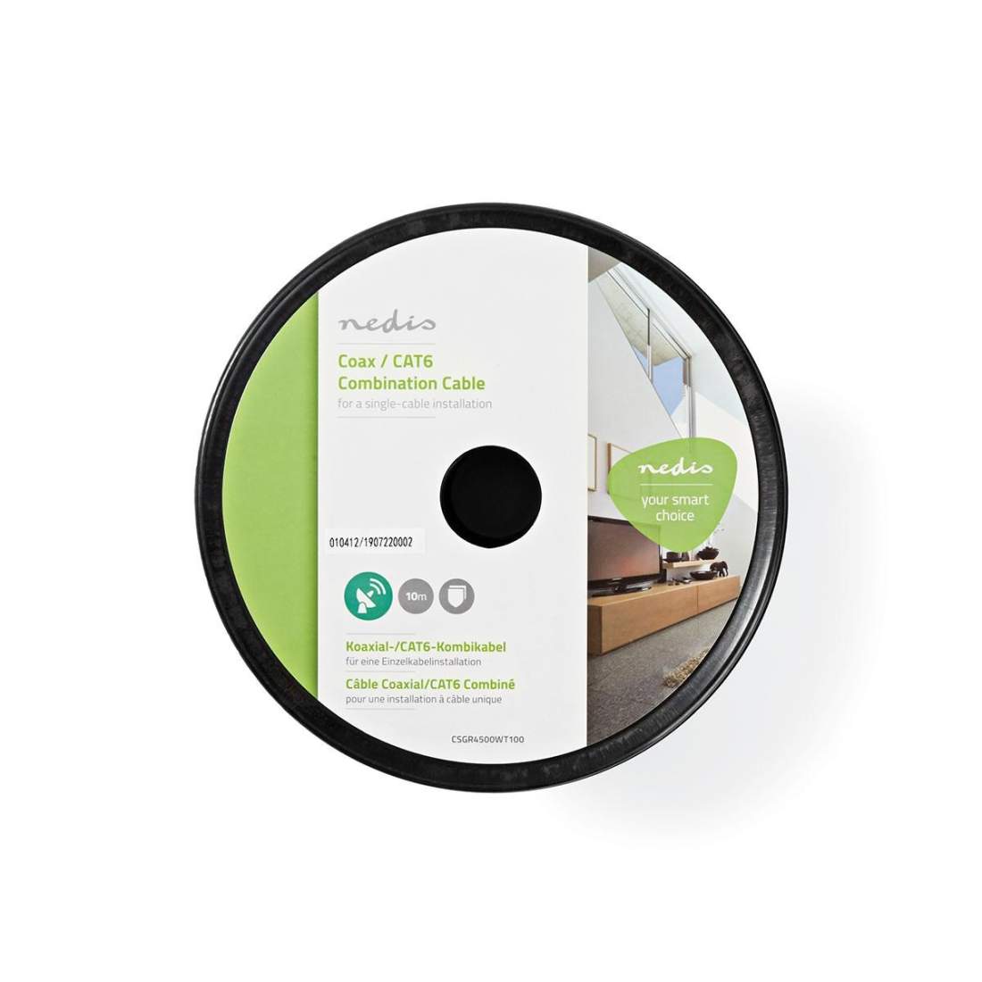 IEC (Coax) CAT6 kombikabel på rulle RG59 75 Ohm Dubbelskärmad ECA 10.0 m Rund Vit Rulle | Hem & Hobby | Pryloteket