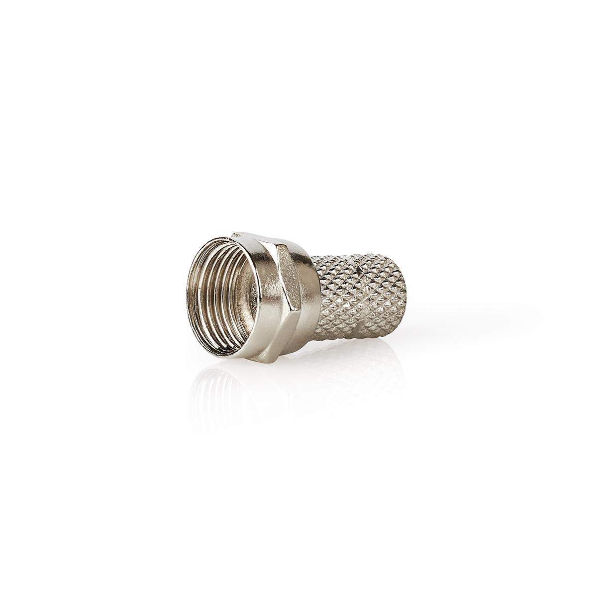 F-Connector | Lige | Han | Nikkelplateret | 75 Ohm | Slå til | Kabeldiameter: 5.0 mm | Zinc Alloy | Sølv | 25 stk. | Plastikpose