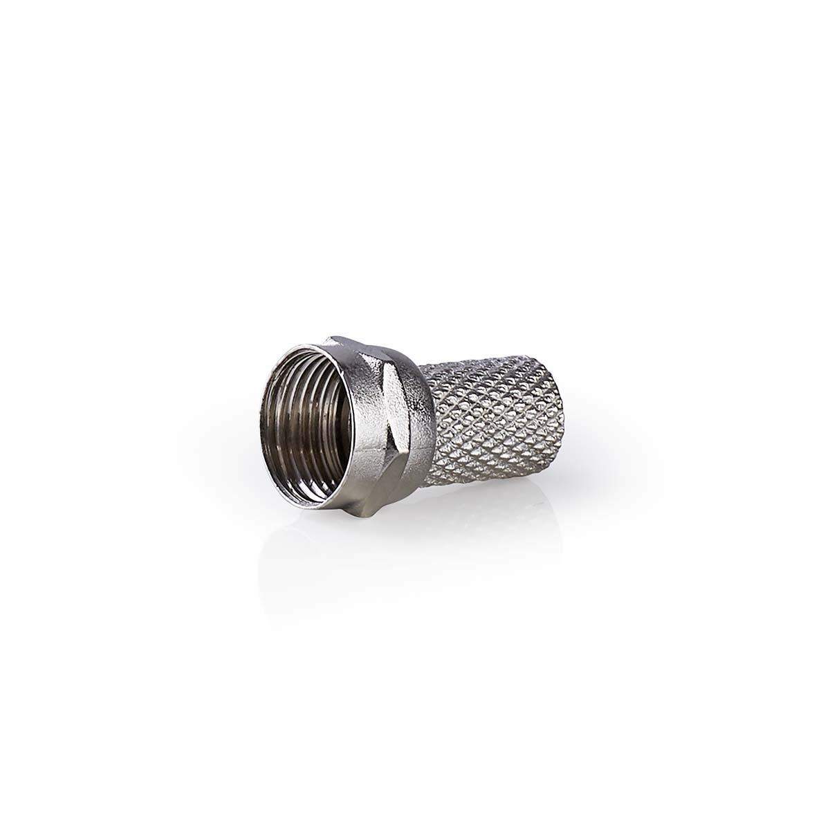 F-Connector | Lige | Han | Nikkelplateret | 75 Ohm | Slå til | Kabeldiameter: 6.4 mm | Zinc Alloy | Sølv | 25 stk. | Plastikpose