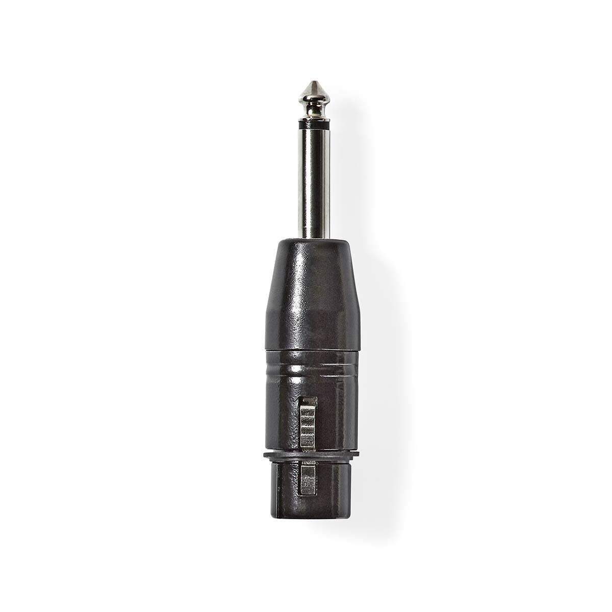 XLR adapter | XLR 3-Pin Hunstik | 6.35 mm Hanstik | Nikkelplateret | Lige | Metal | Sort | 1 stk. | Plastikpose