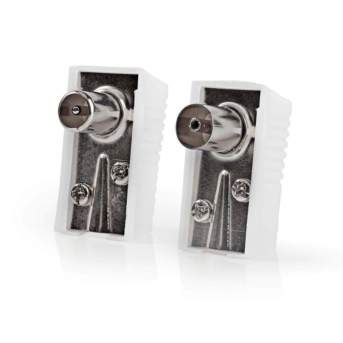 IEC (coax) Vinklat Hane / Hona Nickelplaterad 75 Ohm Skruva Kabel input diameter: 7.0 mm Metall / PVC Vit 2 st | Hem & Hobby | Pryloteket