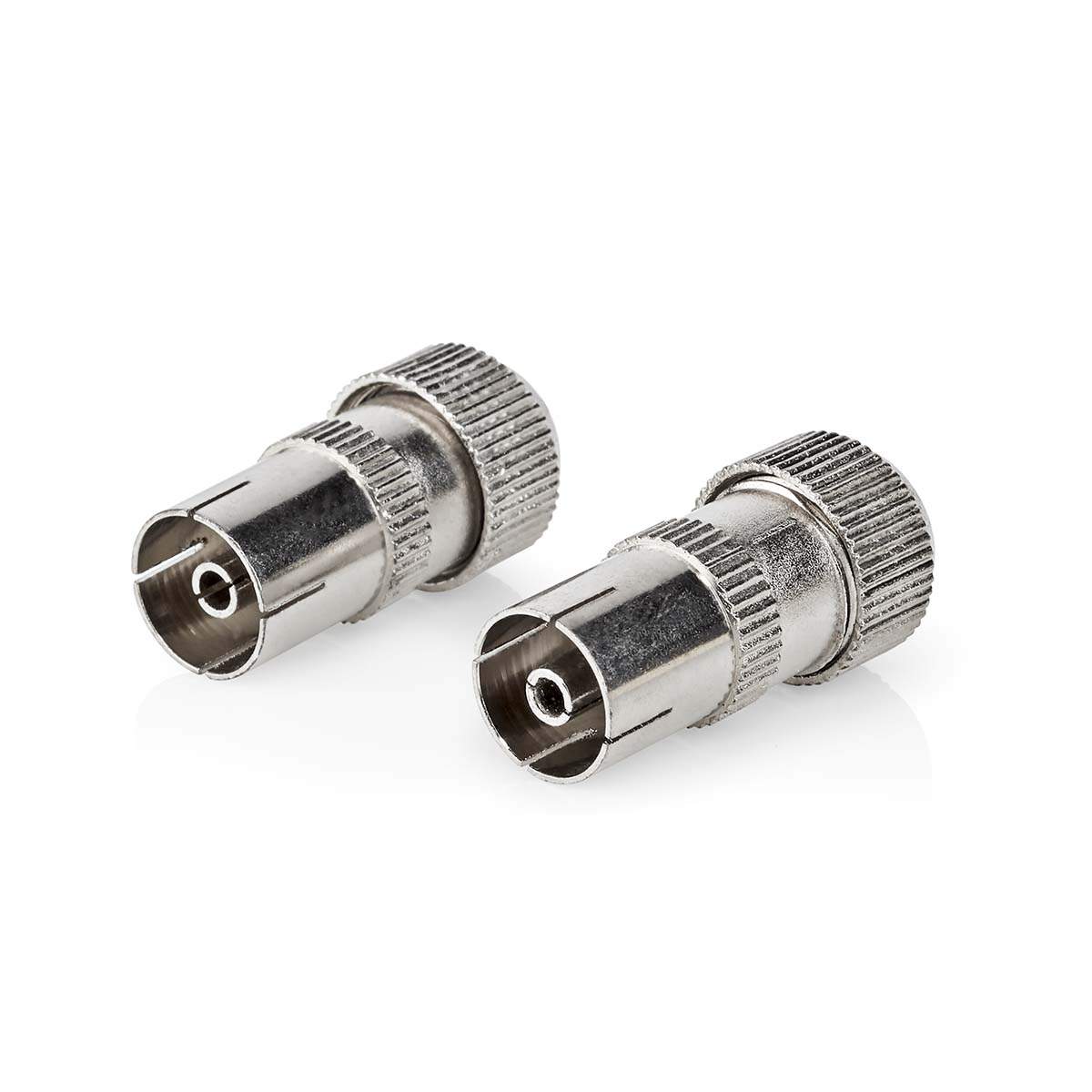 IEC (Coax) Stik | Lige | Hun | Nikkelplateret | 75 Ohm | Skru | Kabeldiameter: 7.0 mm | Metal | Sølv | 2 stk. | Konvolut
