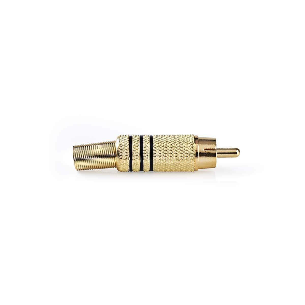RCA-stik | Lige | Han | Guldplateret | Lodde | Kabeldiameter: 7.0 mm | Metal | Guld / Sort | 10 stk. | Plastikpose