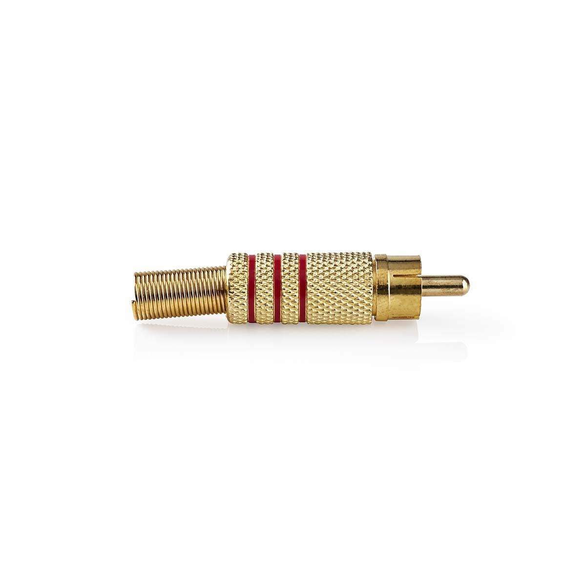 RCA-stik | Lige | Han | Guldplateret | Lodde | Kabeldiameter: 7.0 mm | Metal | Guld / Rød | 10 stk. | Konvolut