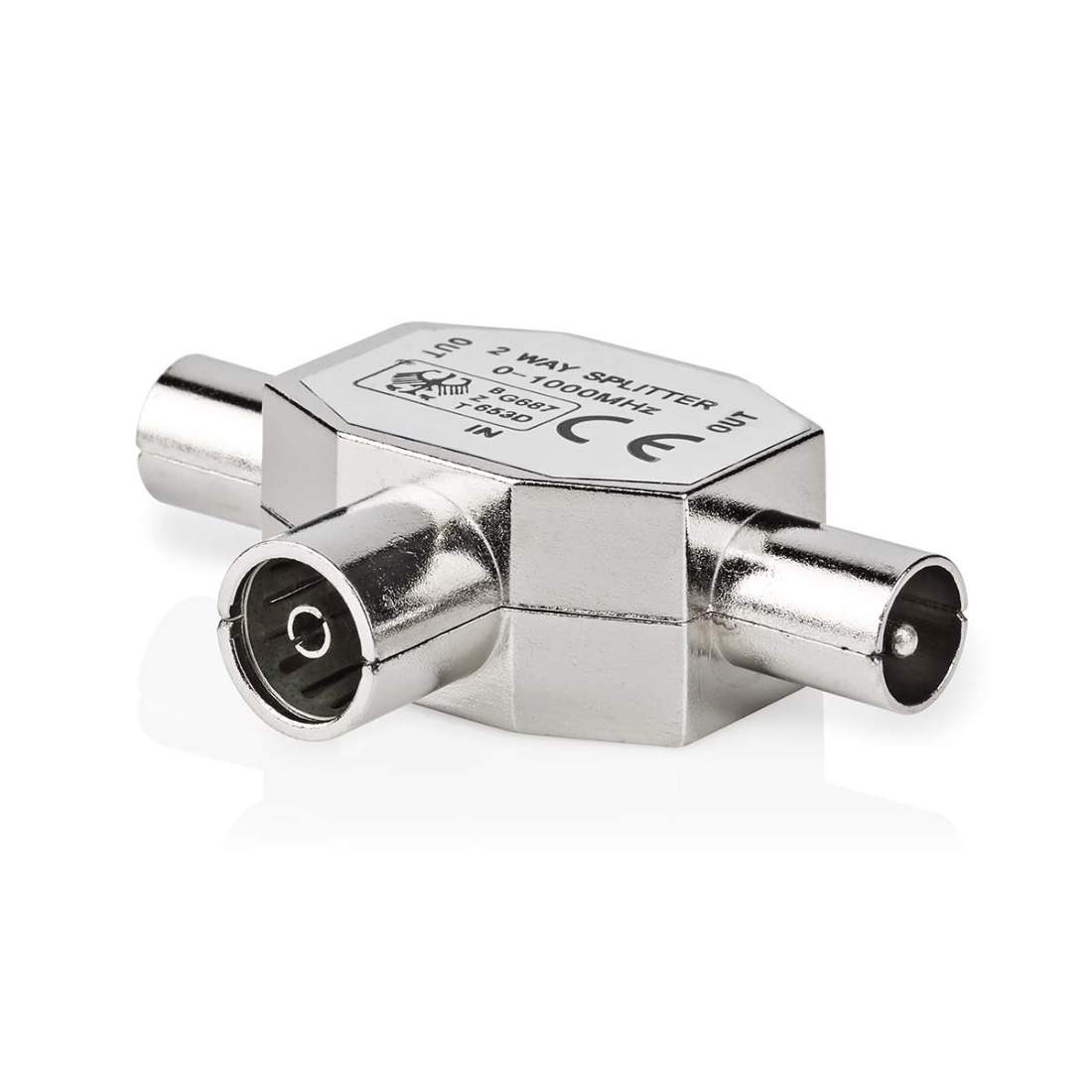 Satellite & Antenn Adapter 2x Coax Hane IEC (Koax) Hona Nickelplaterad 75 Ohm T-Splitter Metall Silver 1 st. K | Elektronik - Kablar & Adaptrar - Kablar | Pryloteket