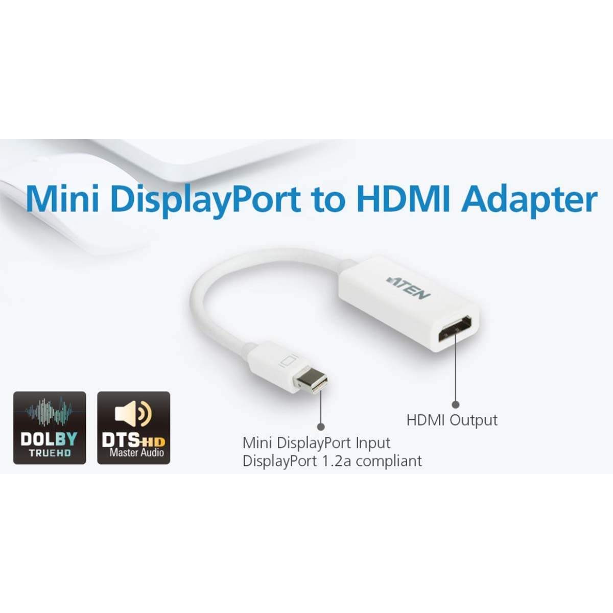 Alternativ bild 1 för ATEN VC980 - Videoadapter - Mini DisplayPort hane till HDMI hona - 19 cm - vit