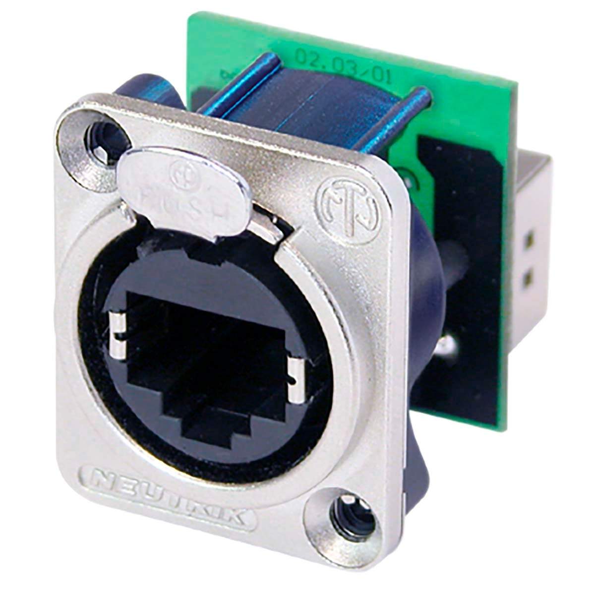 RJ45 gennemføringsbeholder, D-formet metalflange med låselås, monteringsskruer inkluderet