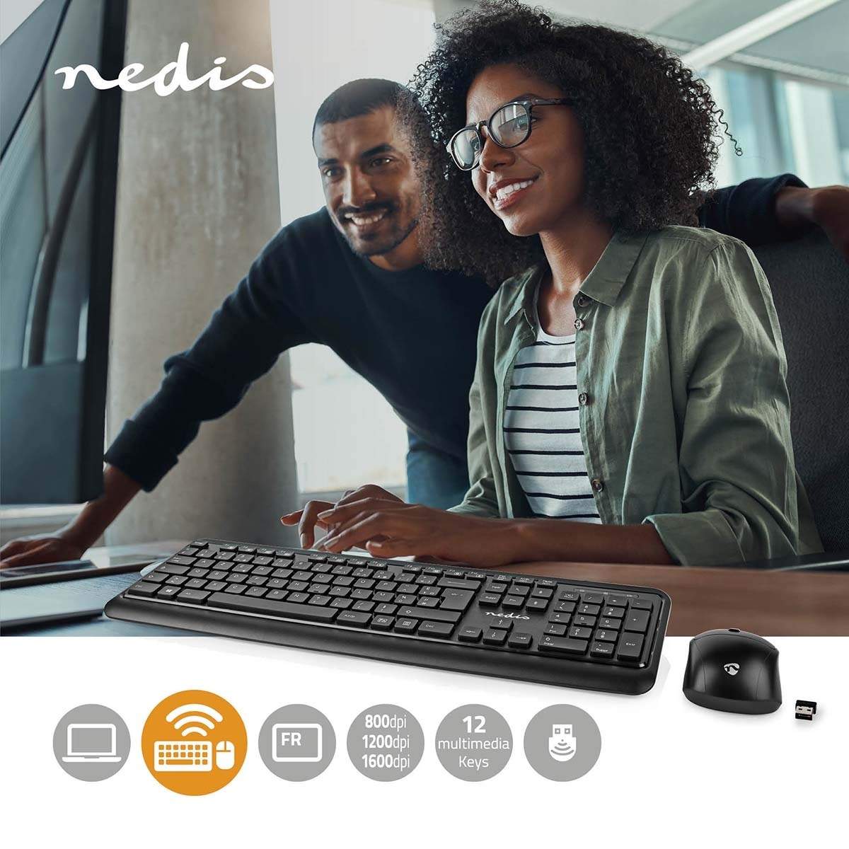 Mus og tastatur sæt | Trådløs | Mus og tastatur forbindelse: USB | 800 / 1200 / 1600 dpi | Justerbar DPI | AZERTY | FR layout