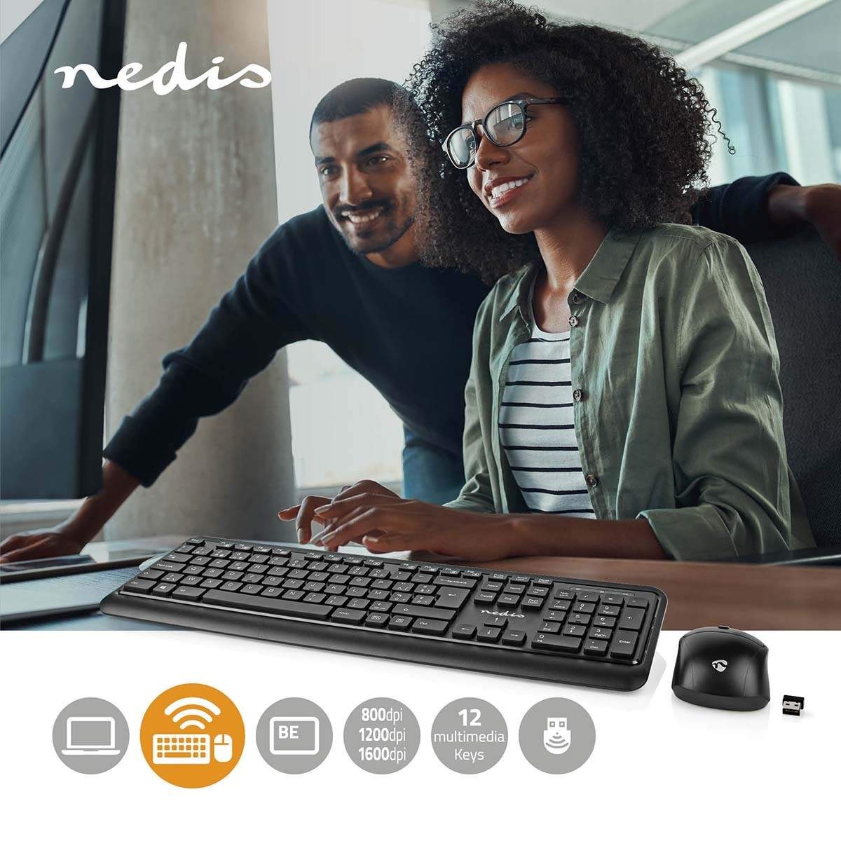 Mus og tastatur sæt | Trådløs | Mus og tastatur forbindelse: USB | 800 / 1200 / 1600 dpi | Justerbar DPI | AZERTY | BE Layout