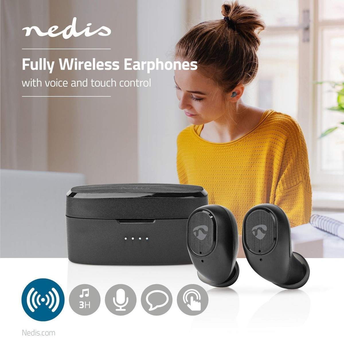 Fuldt Trådløse hovedtelefoner | Bluetooth® | Maksimal batteritid: 3 timer | Touch Control | Opladningsholder | Indbygget mikrofo