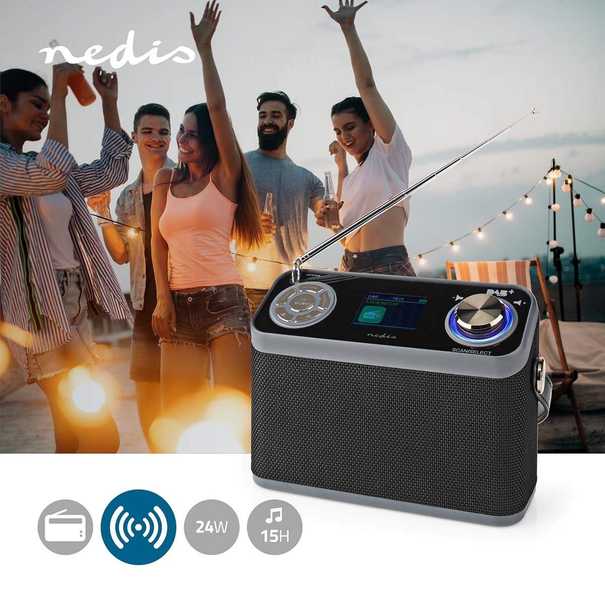 Alternativ bild 1 för Nedis RDDB5200BK - DAB portable radio - USB-host Bluetooth - DAB/DAB+/FM