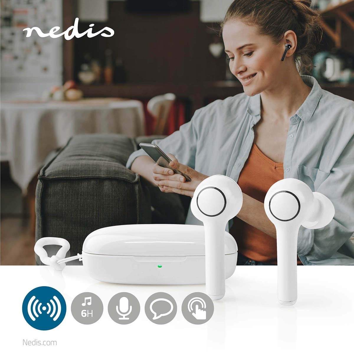 Fuldt Trådløse hovedtelefoner | Bluetooth® | Maksimal batteritid: 6 timer | Touch Control | Opladningsholder | Indbygget mikrofo